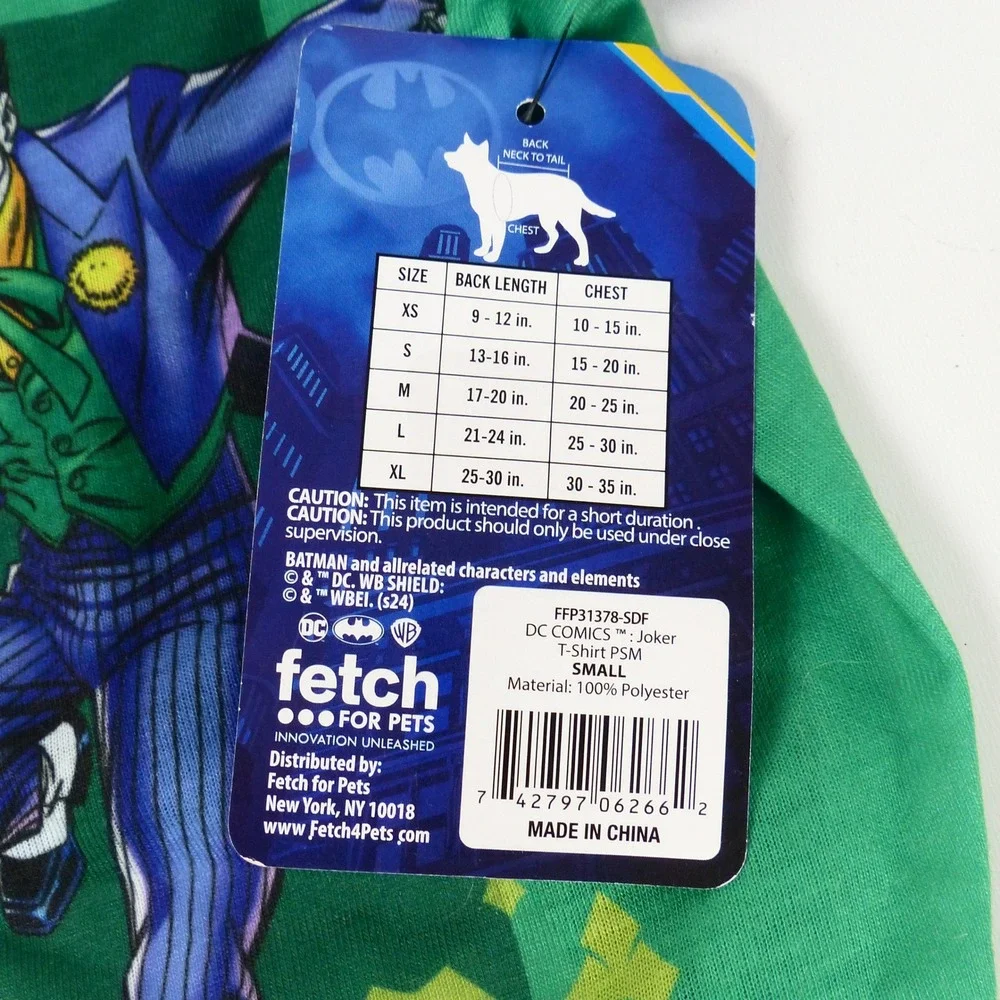 DC Comics Batman The Joker Dog Pet Costume Shirt Green Purple Size S Small NWT